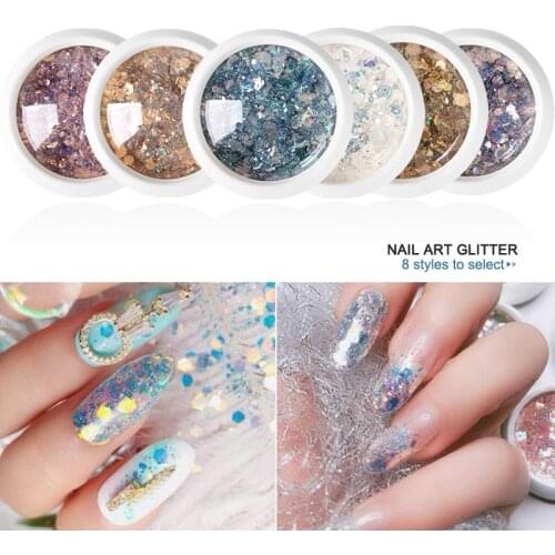 1 Box Nail Holographic Glitter Flakes Powder 3D DIY Hexagon Colorful Sequins Spangles Polish Nails Art Decorations Manicure