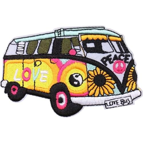 2PCS Love and Peace Bus Patches Badges Patches Iron on Embroidery Applique for Clothing Stickers DIY Sewing Apparel Accessories