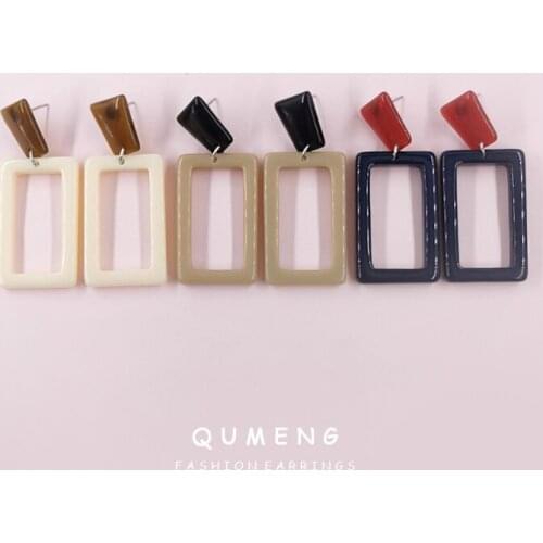 2020 Korea Latest Fashion Multicolor Frame Simple Rectangular Geometric Resin Earrings Exaggerated Custom Jewelry For Women