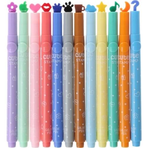 3Pcs School Supplies Creative Cute Colorful Kawaii Stamp Highlighter Marker Pen