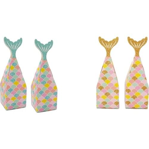 50Pcs Mermaid Tail Box Mermaid Candy Box Gift Package Boxes Treat Box for Children Birthdays Decorations Supplies