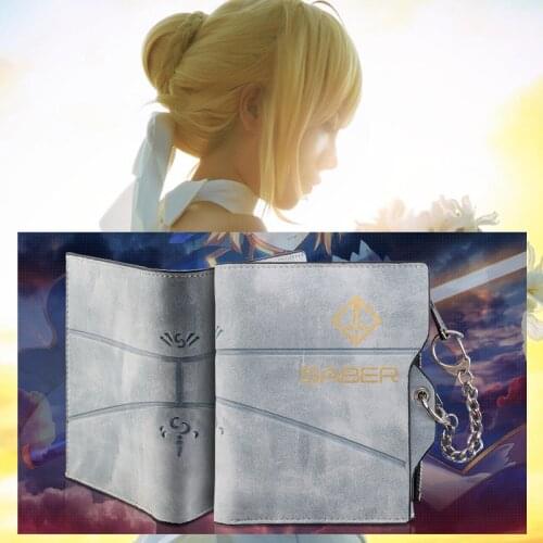 Anime Fate/stay night wig New fashion cos saber PU gray color man woman zipper short Wallet Leisure fashion saber gift Wallet