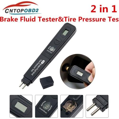 Car Brake Liquid Tester Tire Pressure Tester Pen Digital Car Tire Pressure Monitor Sensor TPMS 2in1 Vehicle Oil Accurate Check