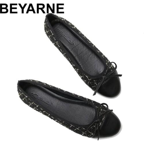 BEYARNEMixed Colors Pig Toe Flats Women Round Toe Bowtie Ballets Shoes Ladies Dress Loafers Brand Plaid Ballerina Moccasins Clot