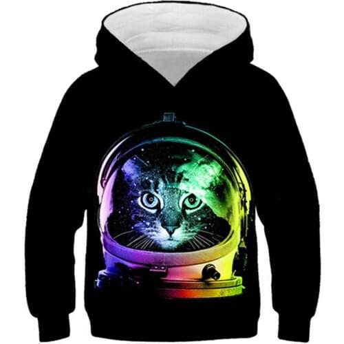 4-13 Years Old Children 3D Hoodies Colorful Paint Universe Animal Cat Moon Star Print Boys Girl Hooded Sweatshirts Kids Pullover