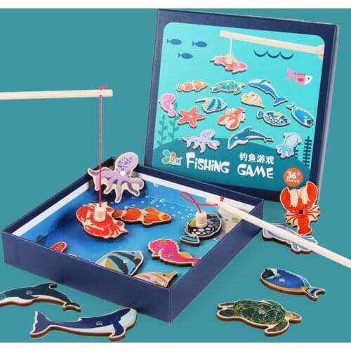 Kids Fishing Toys Fish Wooden Magnetic Fishing Toy Set Magnet Game Children Learning Educational Toys Kids Gifts