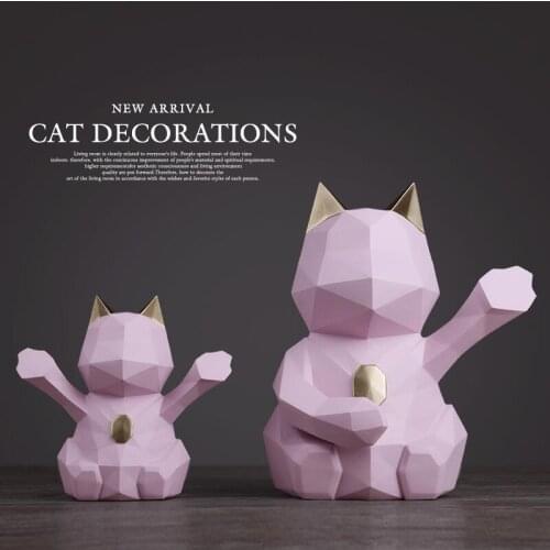 EUROPEAN RESIN 3D GEOMETRIC LUCKY CAT ORNAMENTS HOME LIVINGROOM FIGURINES CRAFTS TV CABINET OFFICE FURNISHING ACCESSORIES DECOR