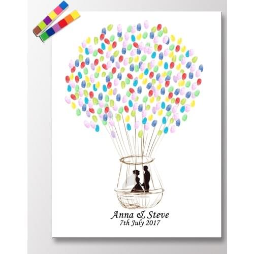 HAOCHU Meaningful DIY Fingerprint Hand Draw Wedding Hot Air Balloon Ideas Wedding Gift Thumbprint Guest Book Keepsake 2 Ink