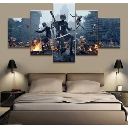 No Framed Canvas 5Pcs NieR: Automata 2B Video Game Wall Art Posters Pictures Paintings Home Decor for Living Room Decoration