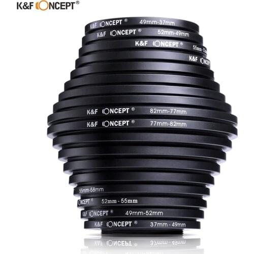 K&F CONCEPT 18pcs 37-82mm 82-37mm Lens Step Up Down Ring Filter Adapter Set 37 49 52 55 58 62 67 72 77 82 mm