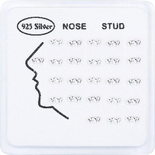 24pcs 925 solid Sterling Silver Two sweet heart Nose Rings Studs for Women Men 22G ball end Piercing Body Jewelry Hypoallergenic