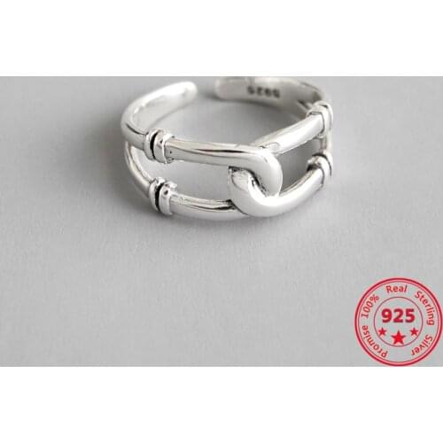 Korean Pure S925 Sterling Silver Fine Rings Retro Interlaced Circle Simple Fashion Opening Adjustable Rings Women Jewelry