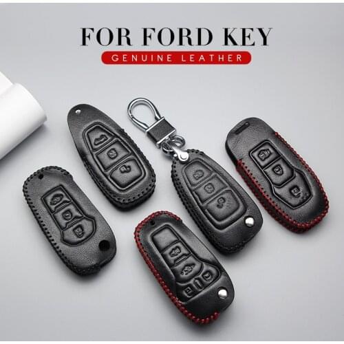 Leather Car Keychain Case For Ford Mondeo Mustang Edge Explorer F150 Fusion Escort Everest Ranger C-MAX Focus RS ST Fiesta MK3