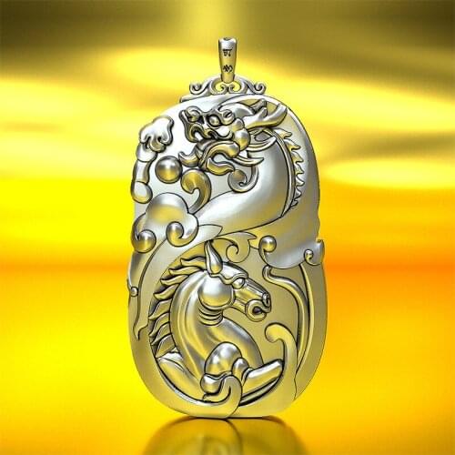 Dragon Horse Spirit 990 Sterling Silver Pendant Zodiac Gift Free Shipping