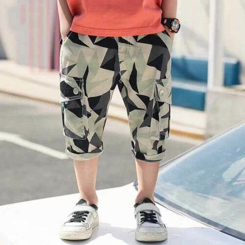 Summer Boys ShortsLoose Pants Teenage Trouser Shorts Boys Casual Cargo Short Pants Childrens Elastic Waist Cotton Pants 4-16Y