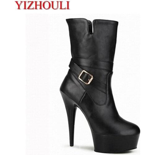 2018 fashion women dress boots 15cm closed toe boots gladiator pu boots 15cm buckle ankle boots plus size