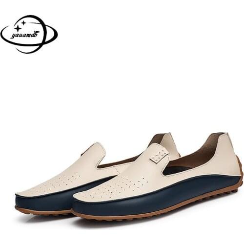 36-47 Plus Size Mens Casual Shoes Male Spring Autumn Leather Shoes Slip-on Mixed Colors Breathable Light Soft Man Shoes H46