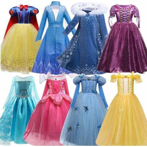 Fancy Princess Dress for Girls Long Sleeve Party Dress Carnival Dress up Girls Vestidos Costume for Kids Blue Elegan Dress