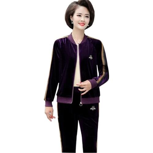 New Plus Size 4XL Women Sportswear 2020 Spring Autumn Two Piece Sets Gold velvet Tracksuits Zipper Short Tops+Trousers Suit 3260