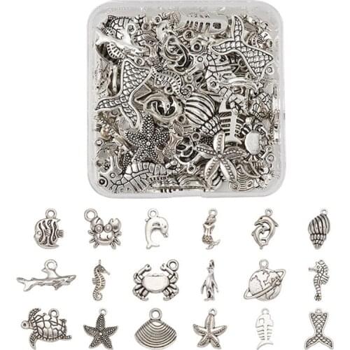 90pcs/box Mixed Shapes Ocean Theme Alloy Pendants Charms for Jewelry Making DIY Bracelet Necklace Accessories Findings