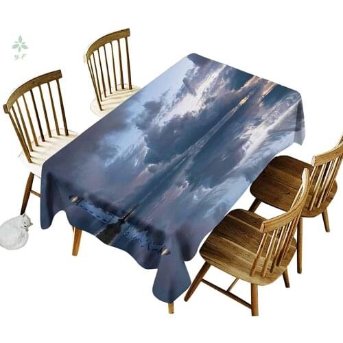 Rectangular Tablecloth Lighthouse Sailing Dark Clouds Reflection On Atlantic Ccean Rainy Weather Shadow Table Cover Home Decor