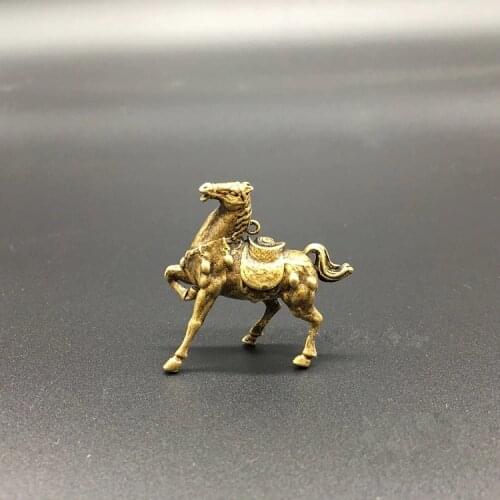 Collectable Chinese Brass Carved Animal Zodiac Horse Moral Wealth Exquisite Small Pendant Statues