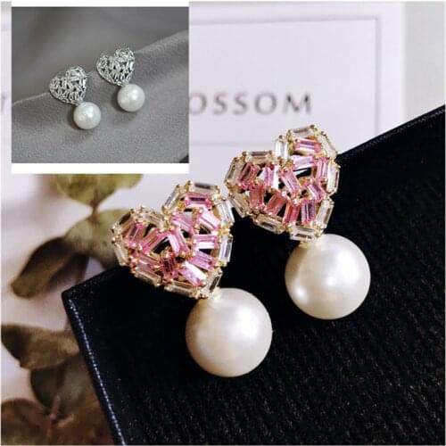 S925 Silver Needles Drop Earrings For Women Pearl Cubic Zirconia 2 Colors Fine Jewelry Exquisite Accessory earring Drop Shipping