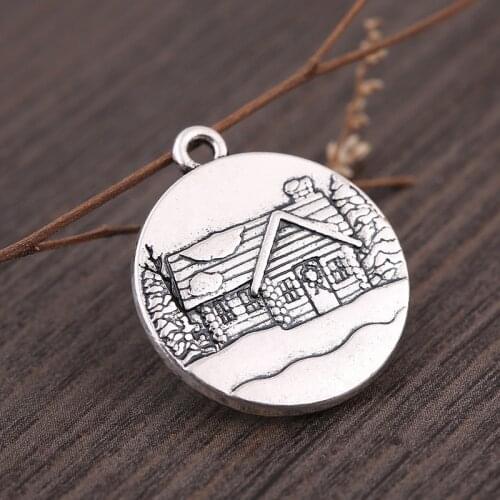 Skyrim Vintage Art Carving Charms Tree/Forest Hut Laser Pattern Pendants For DIY Necklace/Bracelets Making Fashion Jewelry 10Pcs