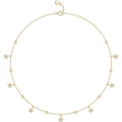 SOELLE Brand Design Real S925 Sterling Silver Yellow Gold Color Stars Necklace Micro Cubic Zirconia Women Fashion Party Jewelry
