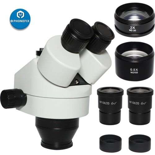 3.5X-90X Simul-Focal Trinocular Microscope 0.5x 2.0x Auxiliary Lens+ Zoom Stereo Microscope Head for Phone PCB Soldering Repair