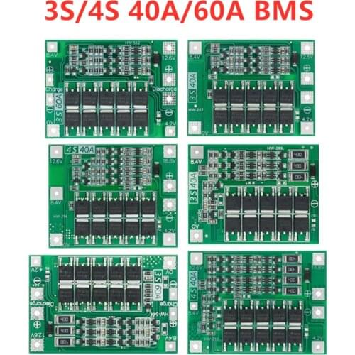 3S/4S 40A 60A Li-ion Lithium Battery Charger Protection Board 18650 BMS For Drill Motor 11.1V 12.6V/14.8V 16.8V Enhance/Balance