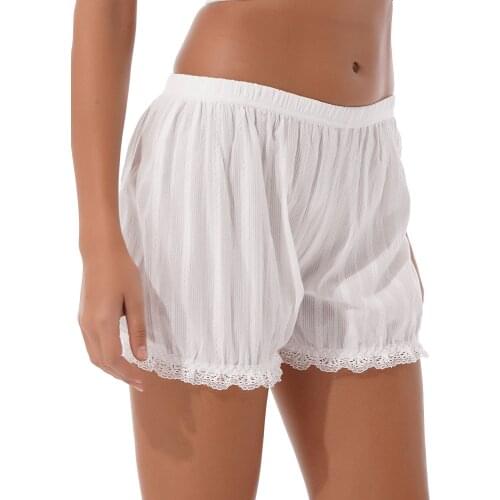 Women Frilly Lace Trimming Bloomers Underpants Mid Waist Elastic Waistband Lining Shorts For Evening Party Dress Sleepwear