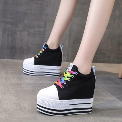 White Spring and Autumn Women Platform Casual Shoes Thick-soled Inner Heightening Women Flat Shoes Creepers