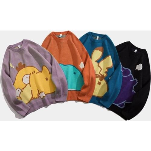 Japanese Sweet Cartoon Pokemon Printed Knitted Sweater Plus Size Women Winter Korean Casual Pullover Oversize Couple Outfit