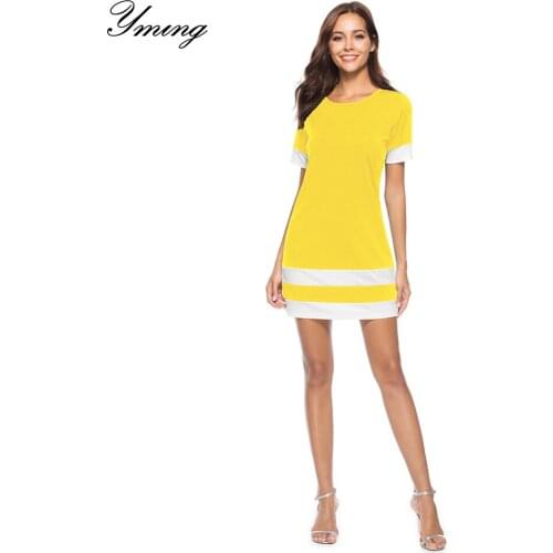YMING Womens Summer Fashion Stitching Dress Solid Color Round Neck Pencil Dresses Friends Party Club Dress Everyday Wear
