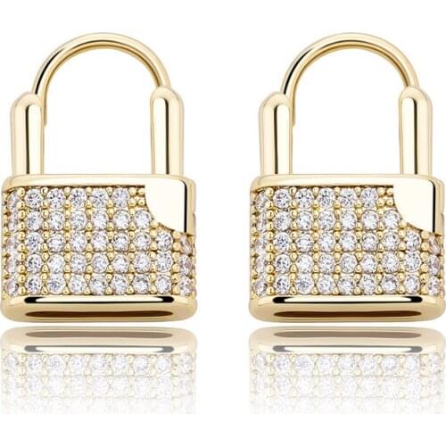 1 pair Hip Hop AAA CZ Stone Paved Bling Ice Out Lock Drop Earrings for Men Women Unisex Fashion Jewelry Drop Shipping