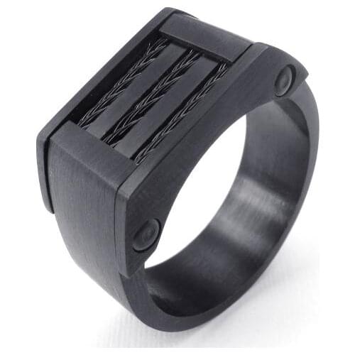 11mm Top Quality Contracted Cool Black Wire Stainless Steel Rings Charm Punk Men Ring Handsome Jewelry 071708