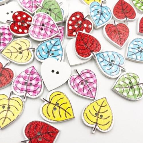 24x18mm Mixed Heart Trees Wooden Buttons For Clothes Crafts Sewing Decorative Needlework Scrapbooking DIY Accessories WB688