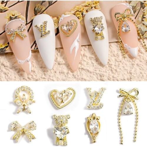 3pcs Rhinestones Shapes Nail Art Accessories Kawaii Decoration Gold Stones for Nails New Heart Bowknot Jewelry Zircon Glitter