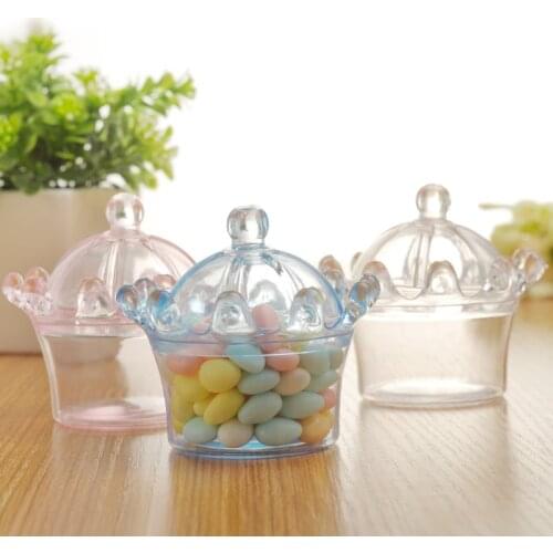 36pcs 5x8x7cm Food Grade Crown Plastic Baby Shower Favor BoxesPlastic candy box,creative transparent crown shaped snack box