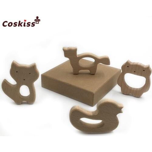 4pc Natural Teething Grasping Toy Baby Shower Gift Toddler Teether Newborn Baby Teether Gift Organic Baby Teether Wooden Teether