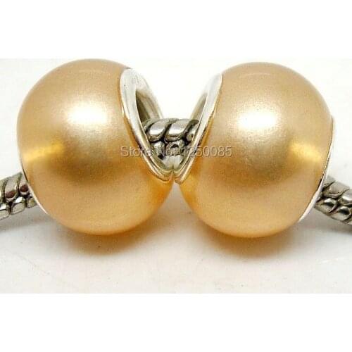 50Pcs Champagne Color Imitation Pearl European Lampwork Glass Beads Fit European Bracelet & Necklace LGB269-17