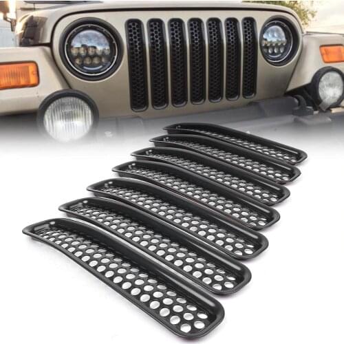 For Jeep Wrangler TJ 7Pcs Car Front Racing Grill Cover Insert Mesh Grille 1997 1998 1999 2000 2001 2002 2003 2004 2005 2006
