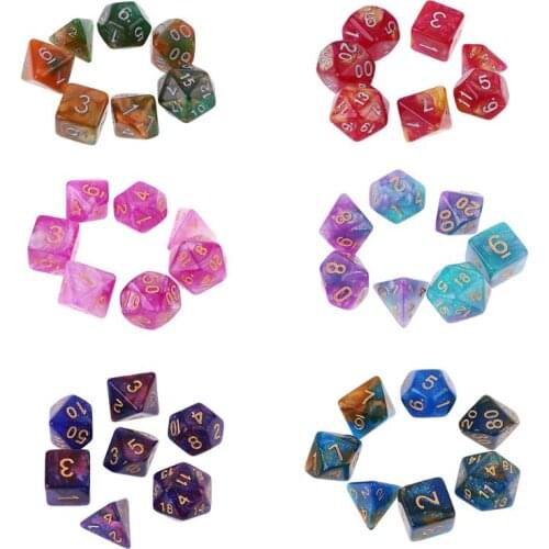 7pcs/set Dichromatic D4 D6 D8 D10 D12 D20 Polyhedral Dices Numbers Dials Desktop