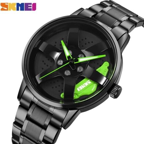 SKMEI Japan Quartz movement Stainless Steel Band Mens Watches Hollow Rotation Dial Waterproof Wristwatch Male reloj hombre 1824