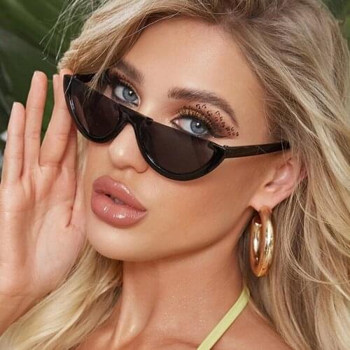Black Small Womens Sunglasses Fashion 2020 Luxury Brand Vintage Flat Top Half Frame Cat Eye Sunglasses Lady 90s Oculos Feminino