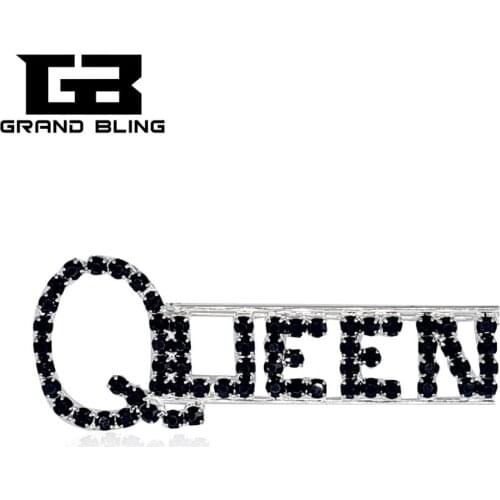 Black Color Rhinestone "QUEEN" Word Brooch Pins for Lady Queen