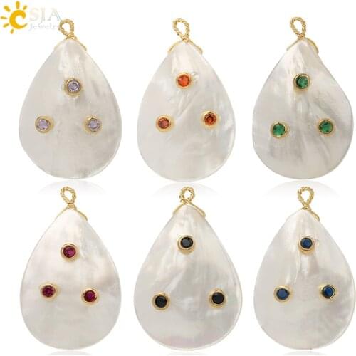 CSJA Water Drop Freshwater Pearl Charms Accessories CZ Rhinestone for DIY Making Necklace Earrings Fashion Jewelry Findings G259