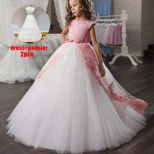 PLBBFZ Long Dress Teenager Bridesmaid Dress Kids Dresses For Girls Children Lace Princess Party Dress 10 12 Years Vestidos