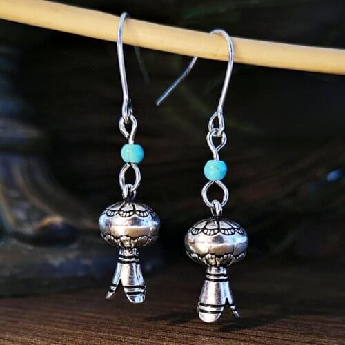 Boho Antique Indian Long Earrings For Women Silver Color Vintage Ethnic Tradition Cute Bell Drop Earrings Jewelry